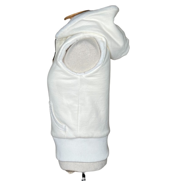 Old Navy Women’s Ivory Reversible Faux Fur Lined Sweatshirt Hooded Vest S NWT - Picture 6 of 16